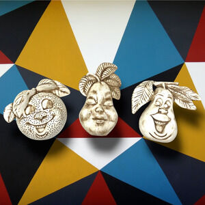 Lot 3 x Vintage 1960's Ceramic Anthropomorphic Fruit Kitchen Wall Decor Kitschy